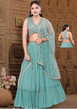 Pastel Blue Georgette Designer Lehenga